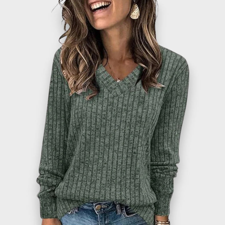 Anna | Blød Top med V-Hals og Lange Ærmer