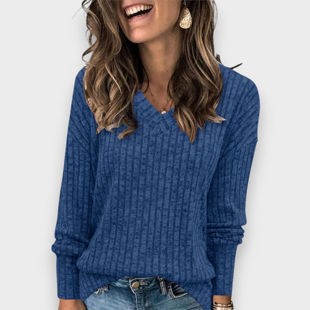 Anna | Blød Top med V-Hals og Lange Ærmer