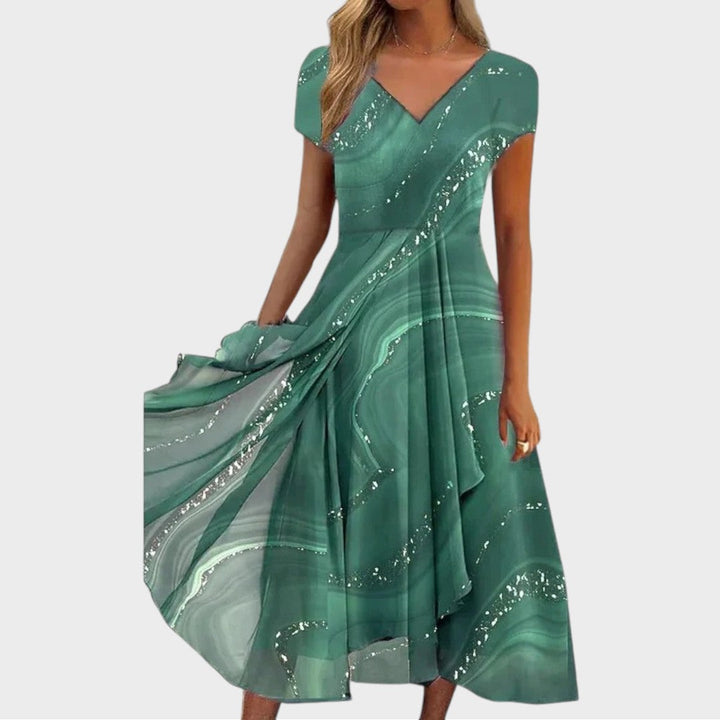 Isha | Elegant Midi Kjole med V-Udskæring
