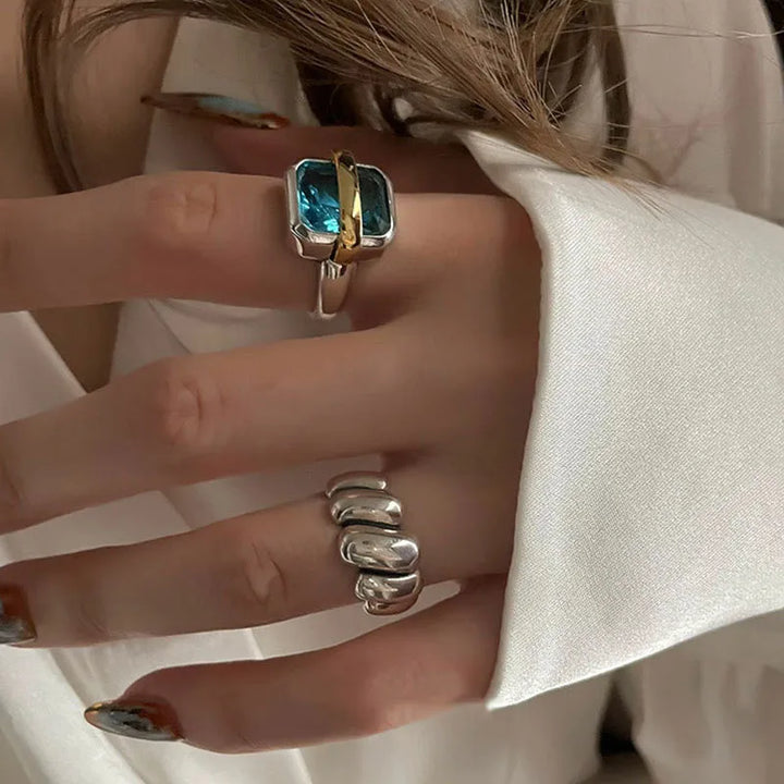 Blå Zircon Sølv Ring