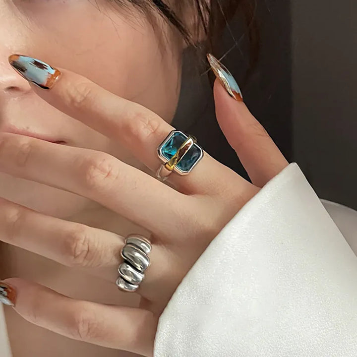Blå Zircon Sølv Ring