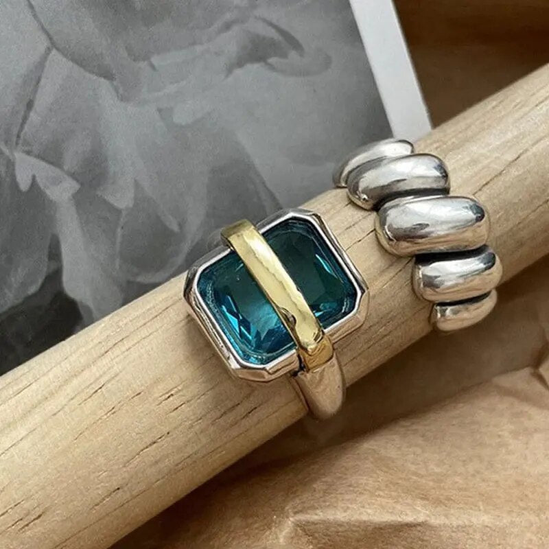 Blå Zircon Sølv Ring