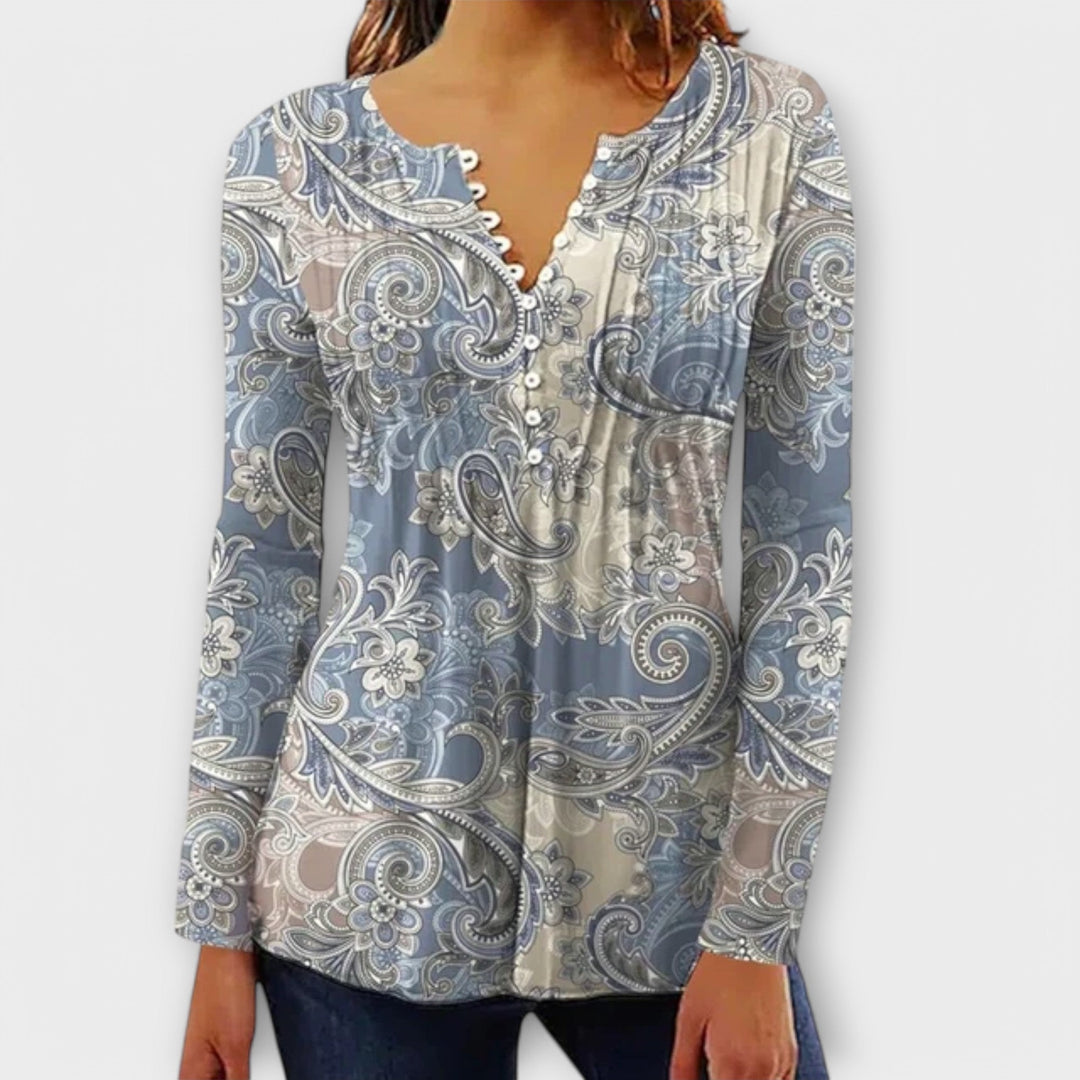 Juliane – Bluse med V-hals og ærmer