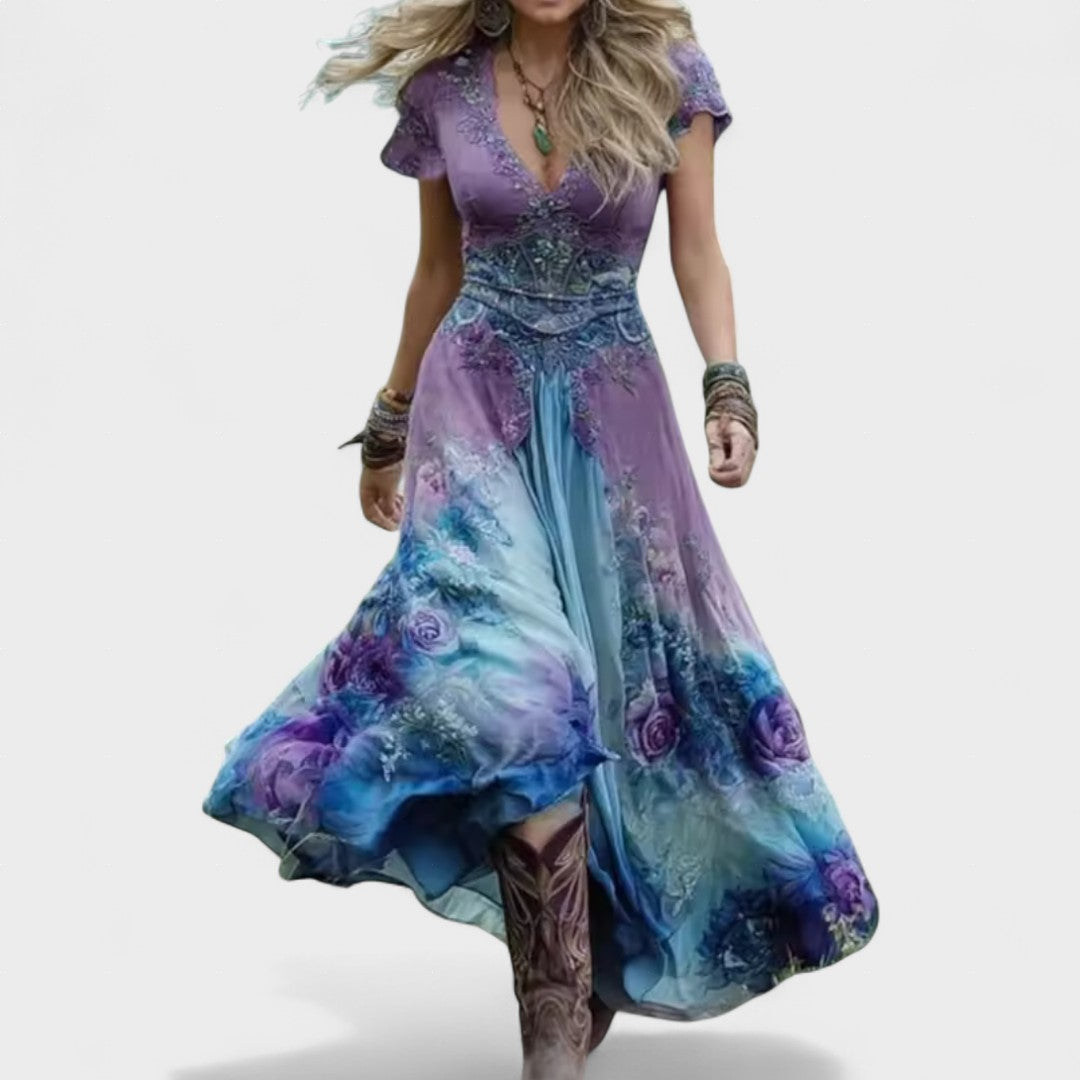 Elina | Stilfuldt Skåret Blomsterkjole