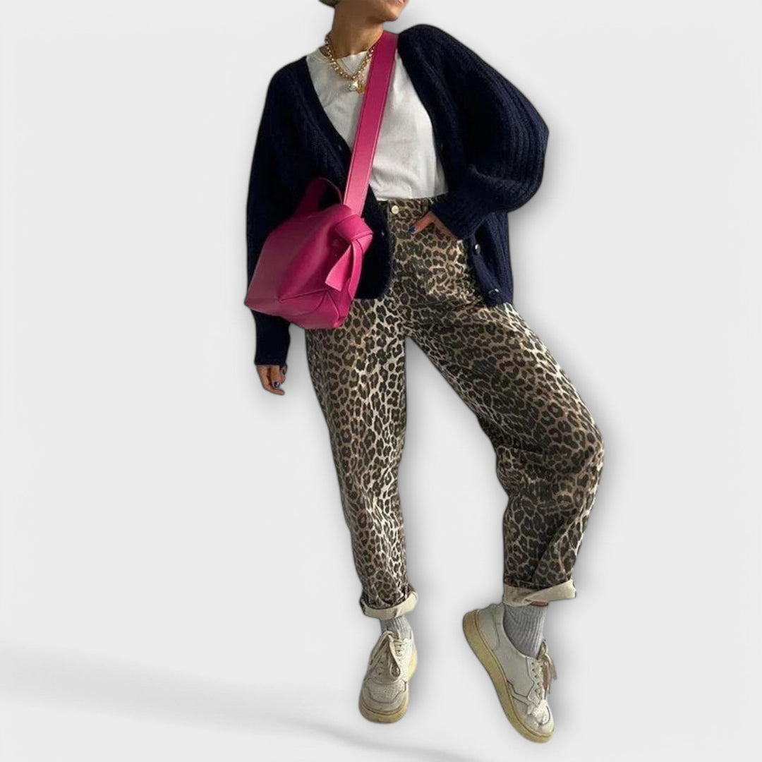 Chandra – Vintage Jeans med Leopardprint