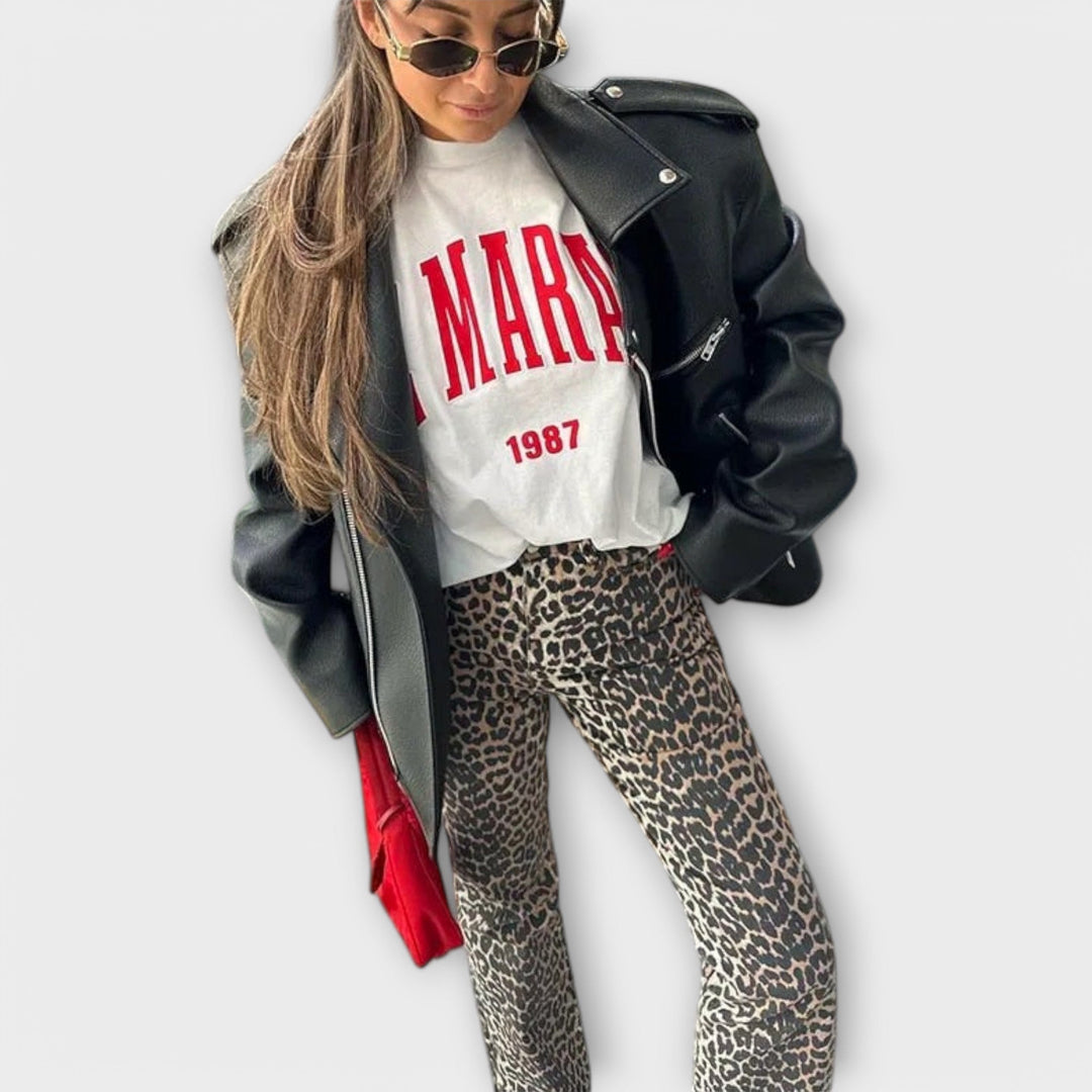 Chandra – Vintage Jeans med Leopardprint