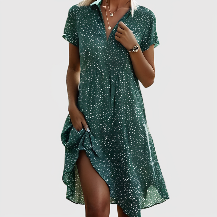 Lina | Midi Kjole med Korte Ærmer