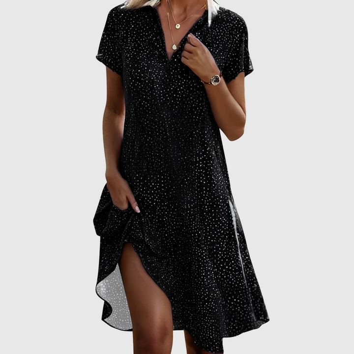 Lina | Midi Kjole med Korte Ærmer