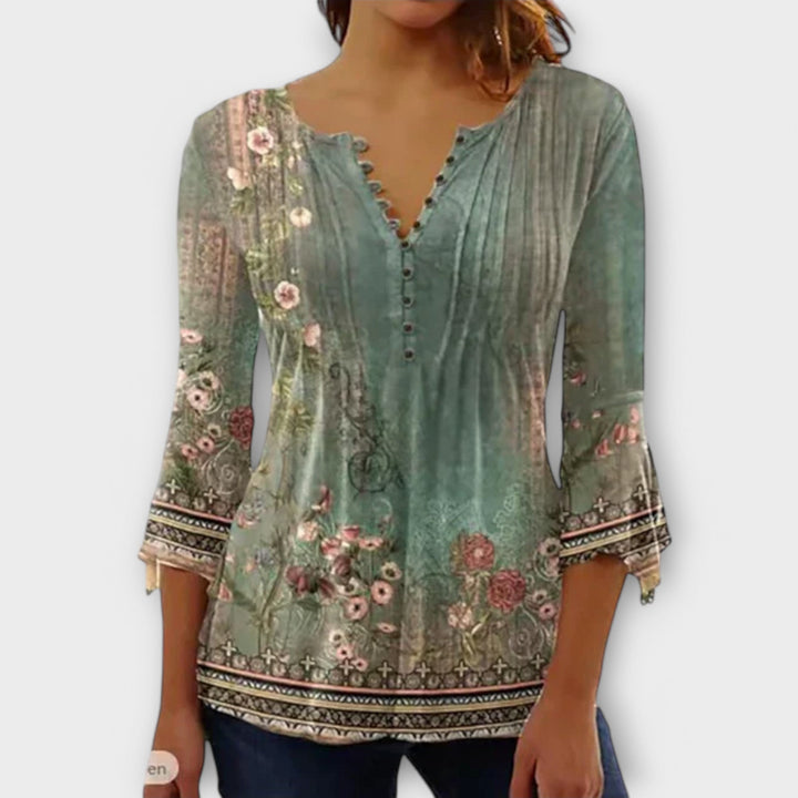 Juliane – Bluse med V-hals og ærmer