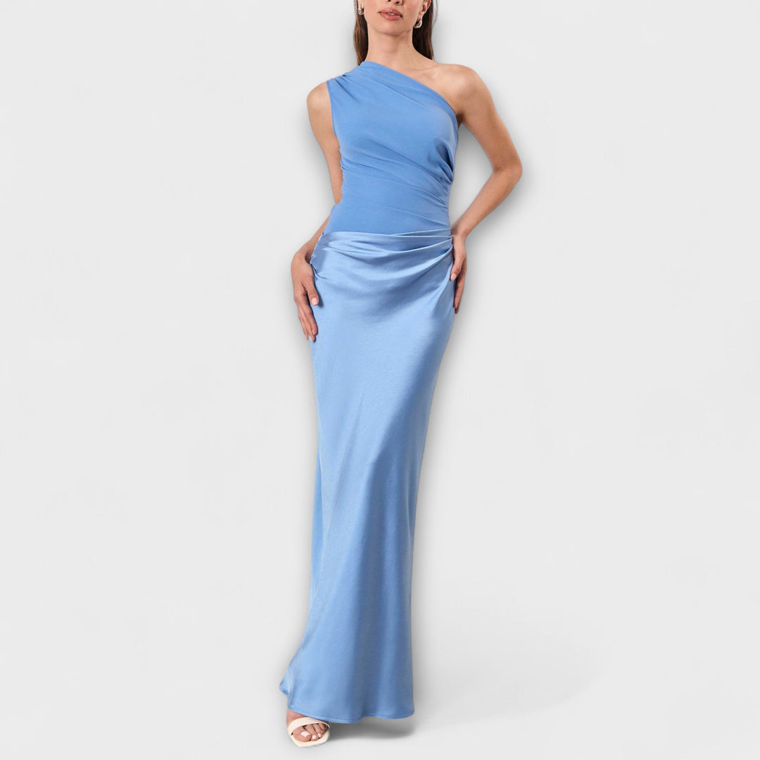 Elegant One-Shoulder Plisseret Maxikjole