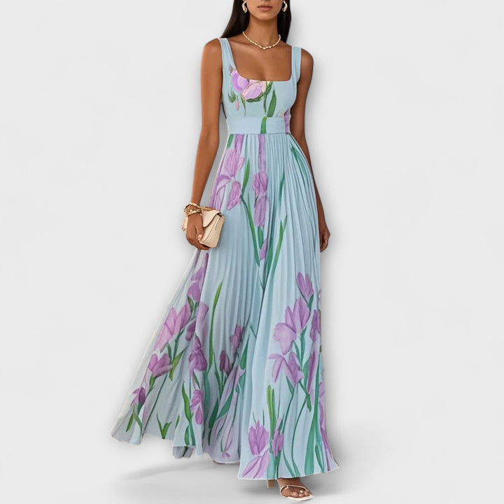 Foldet Floral Chiffon Maxi Kjole