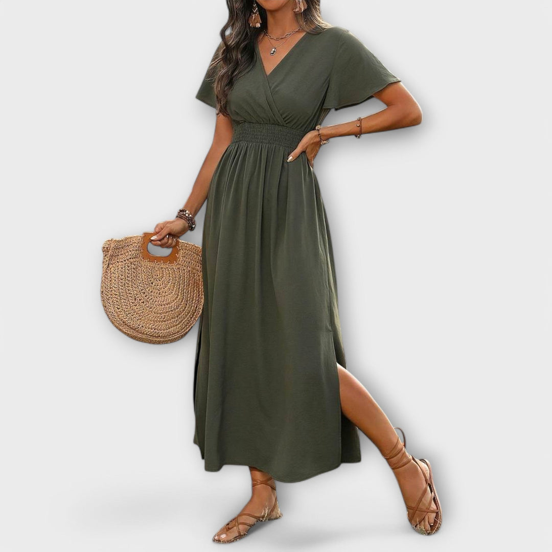 Heather - En elegant Boho-kjole med V-udskæring og lange ærmer