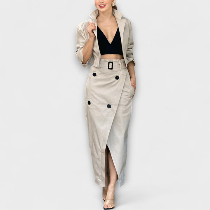 Lyra - Elegant Jakke Midi Nederdel med Lomme