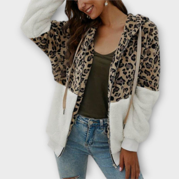 Lea - Fleece Hoodie med Leopard Design