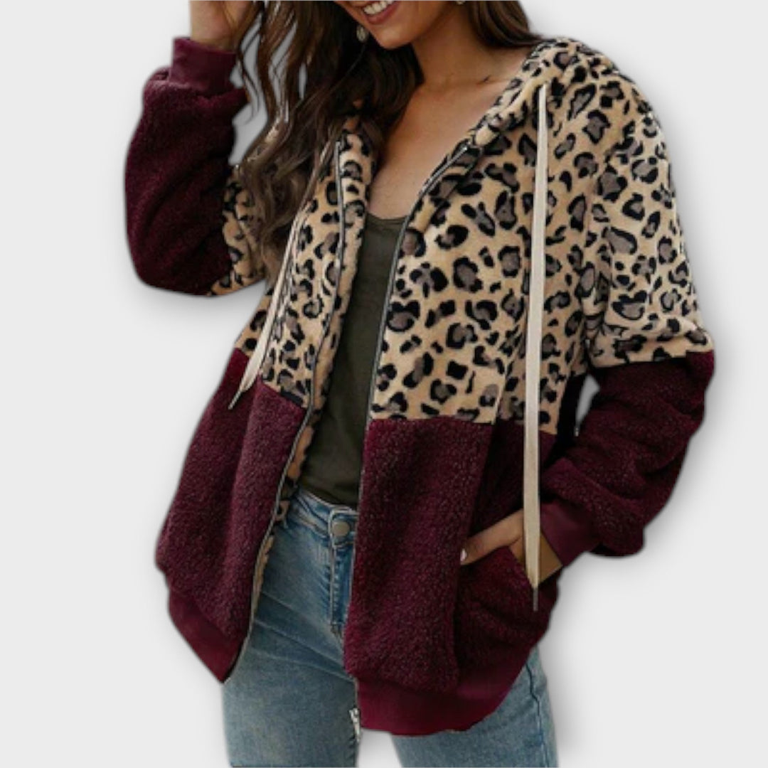 Lea - Fleece Hoodie med Leopard Design