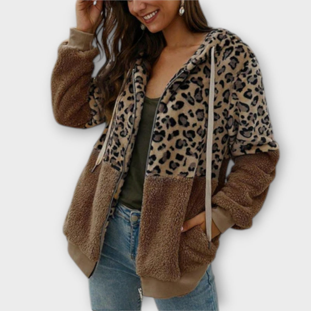 Lea - Fleece Hoodie med Leopard Design