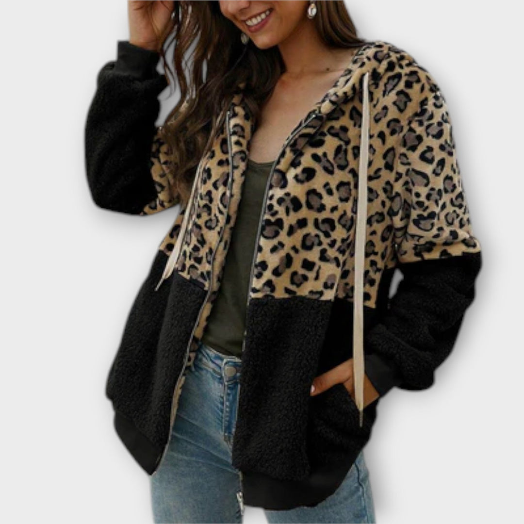 Lea - Fleece Hoodie med Leopard Design
