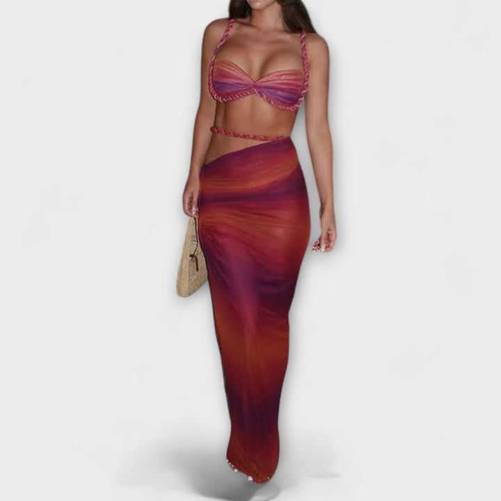 Jane - Stilfuld Gradient Flet Crop Top & Overskirt Duo
