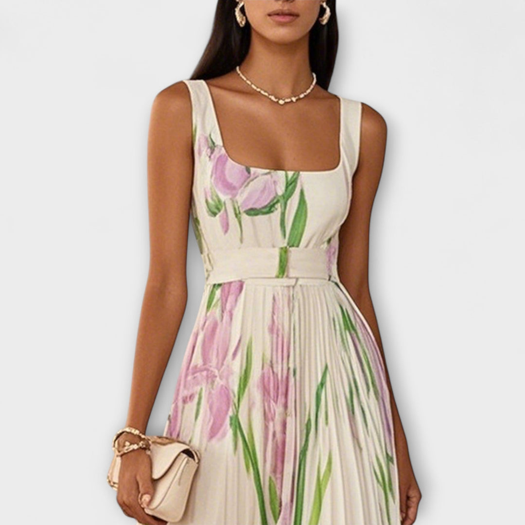 Foldet Floral Chiffon Maxi Kjole