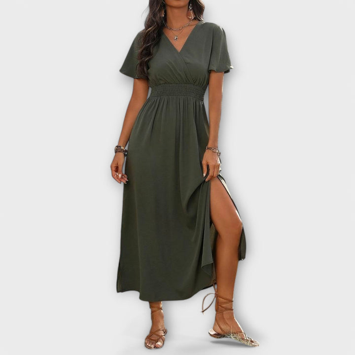Heather - En elegant Boho-kjole med V-udskæring og lange ærmer