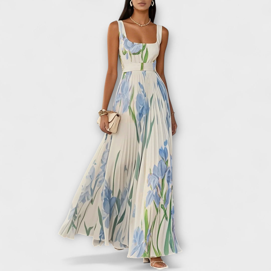 Foldet Floral Chiffon Maxi Kjole