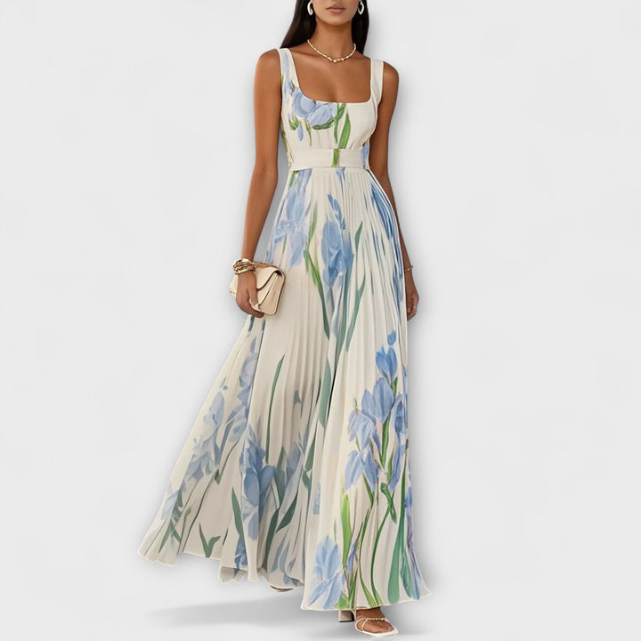 Foldet Floral Chiffon Maxi Kjole