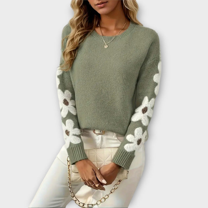 Silke - E blød strikket jumper med blomstermotiv