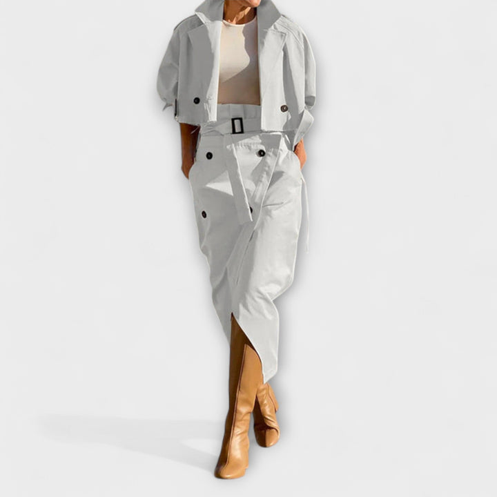 Lyra - Elegant Jakke Midi Nederdel med Lomme