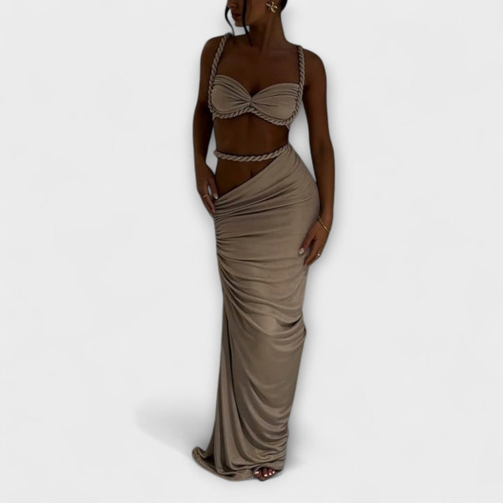 Jane - Stilfuld Gradient Flet Crop Top & Overskirt Duo