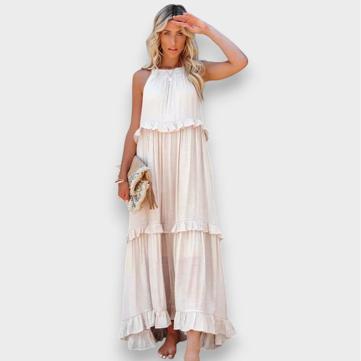 Alina | Ærmeløs Kjole med Volangdetaljer