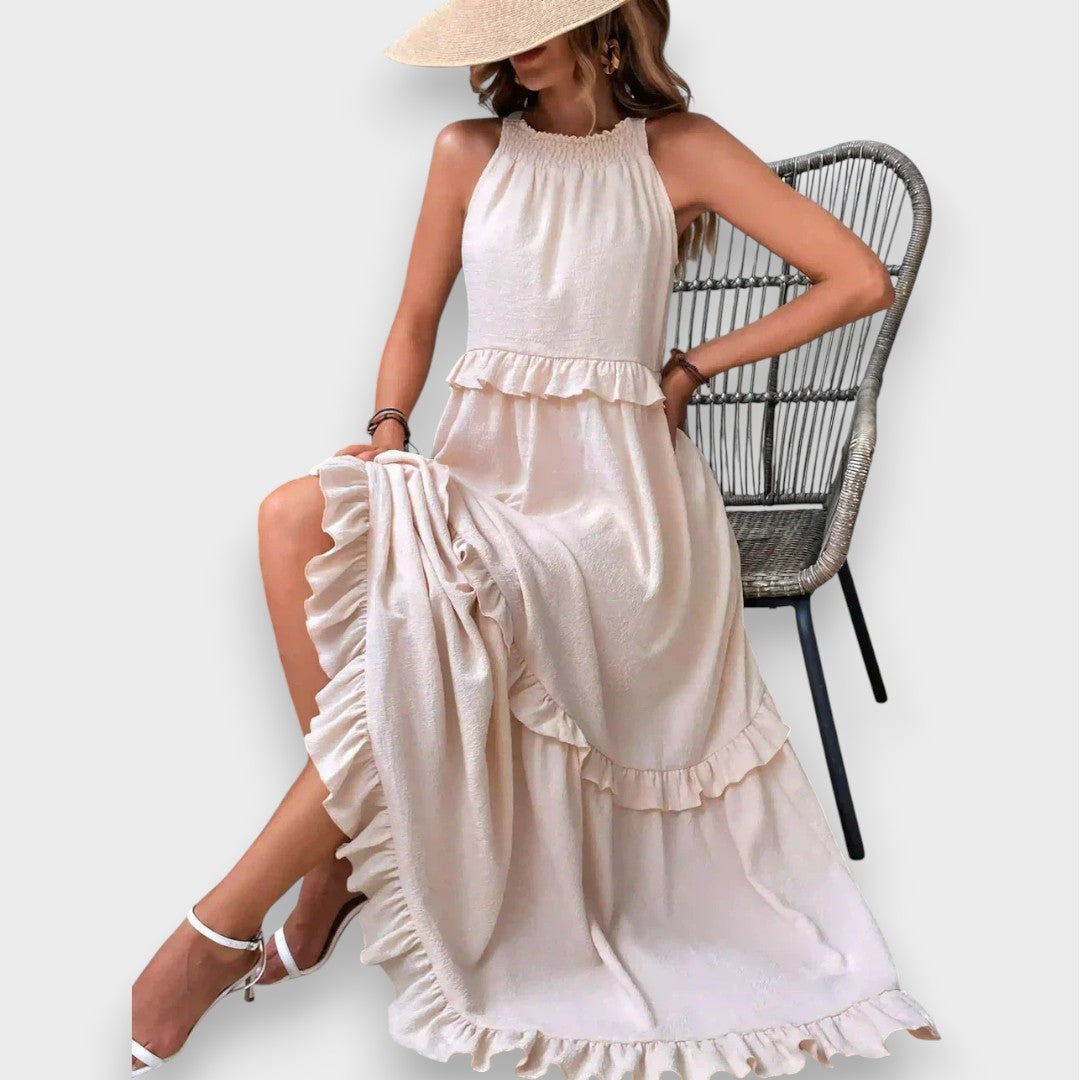 Alina | Ærmeløs Kjole med Volangdetaljer
