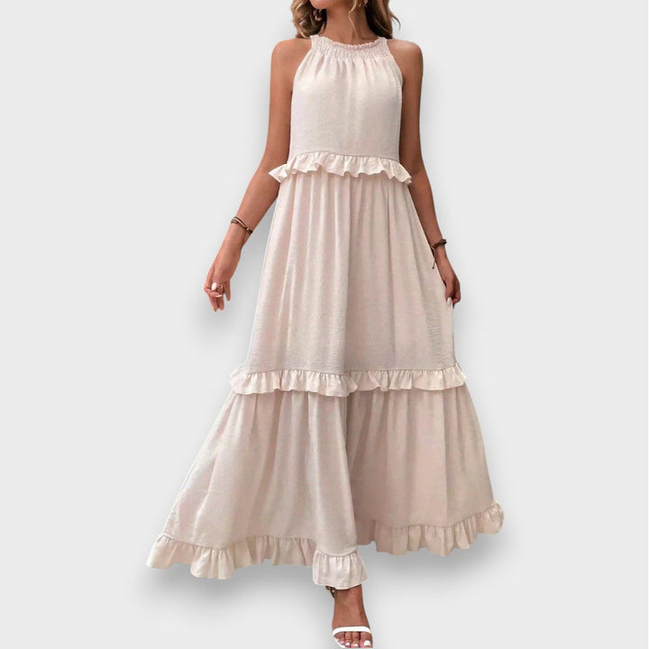 Alina | Ærmeløs Kjole med Volangdetaljer