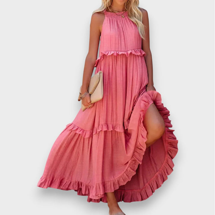 Alina | Ærmeløs Kjole med Volangdetaljer