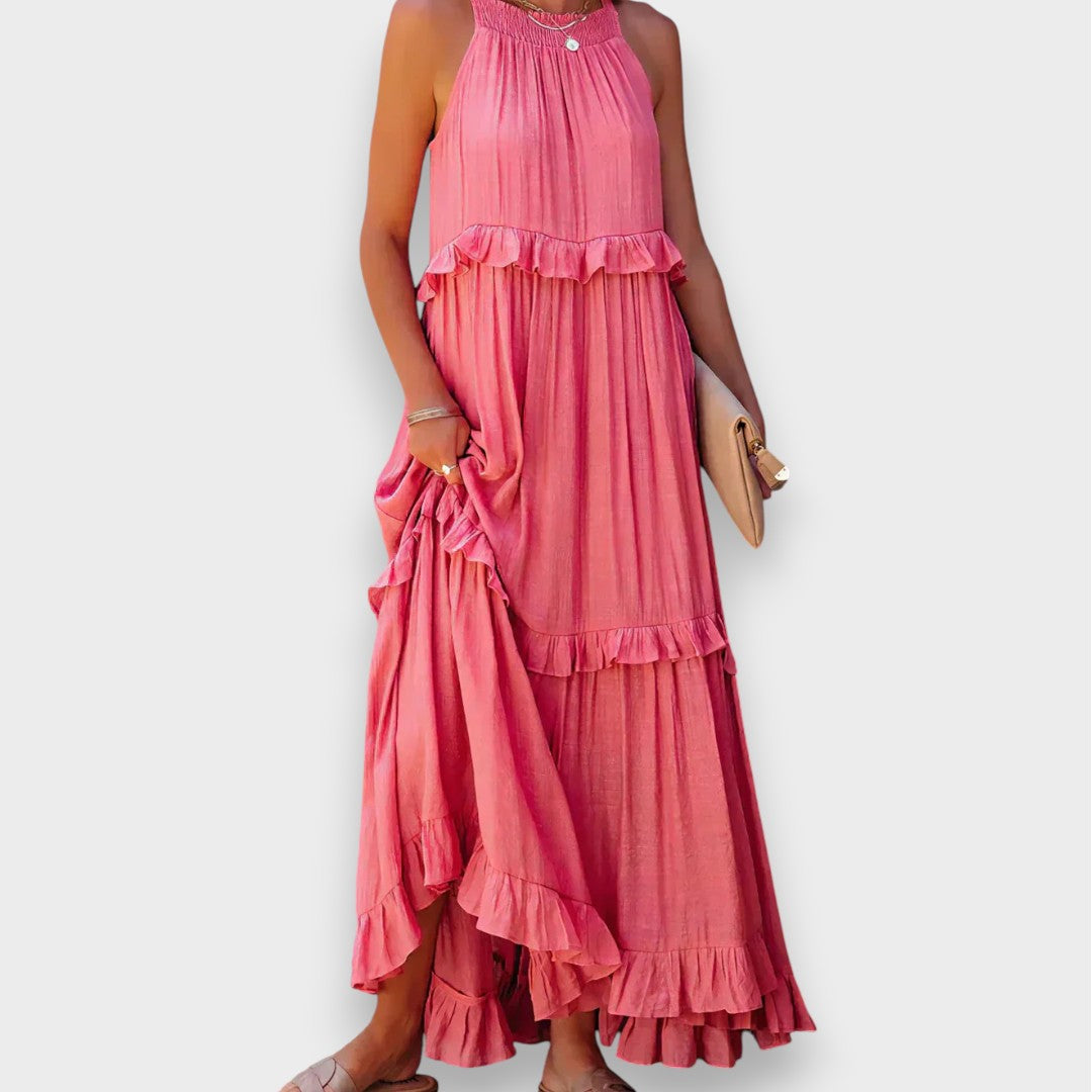 Alina | Ærmeløs Kjole med Volangdetaljer