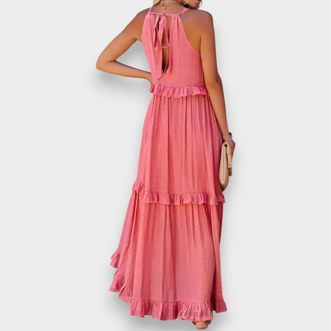 Alina | Ærmeløs Kjole med Volangdetaljer
