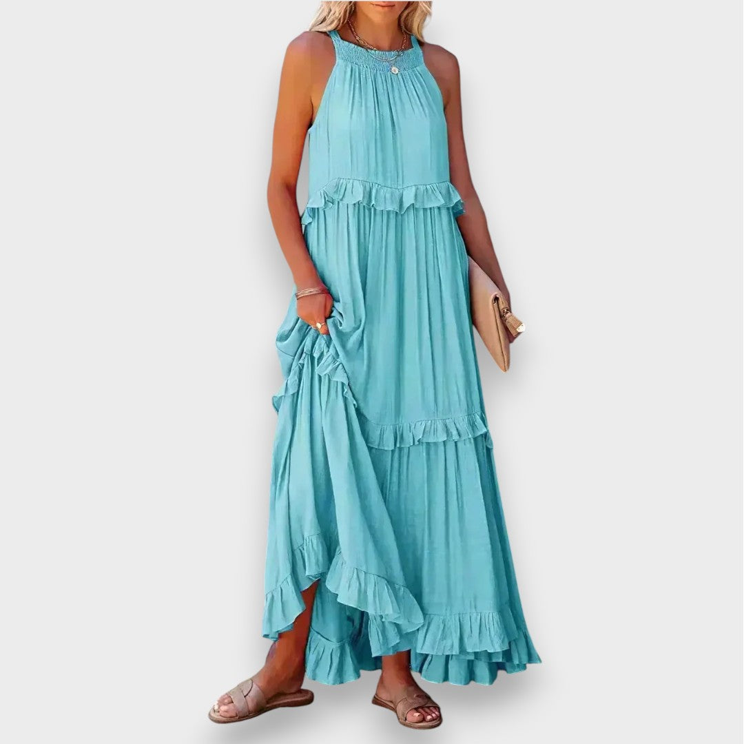 Alina | Ærmeløs Kjole med Volangdetaljer