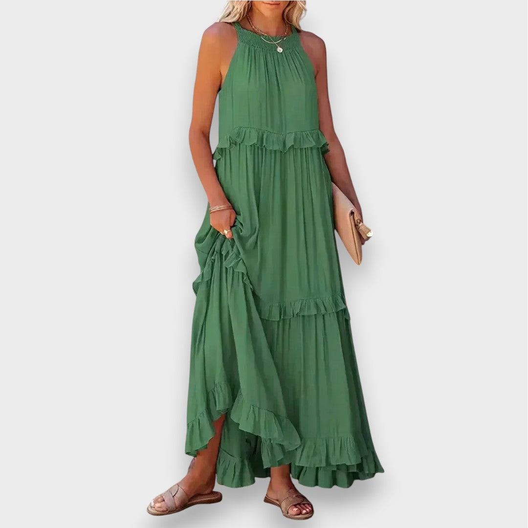 Alina | Ærmeløs Kjole med Volangdetaljer