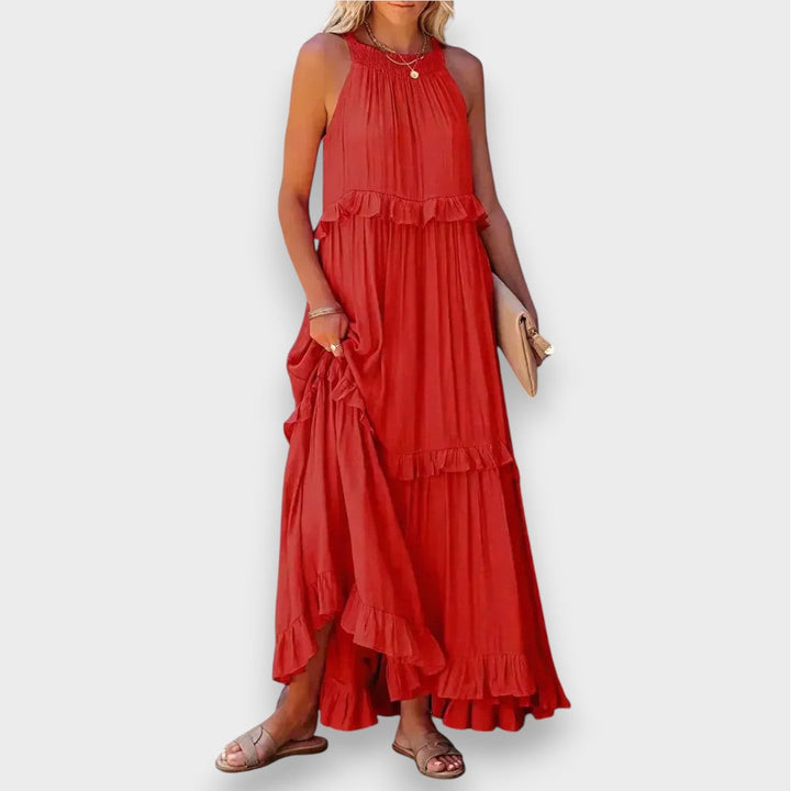 Alina | Ærmeløs Kjole med Volangdetaljer