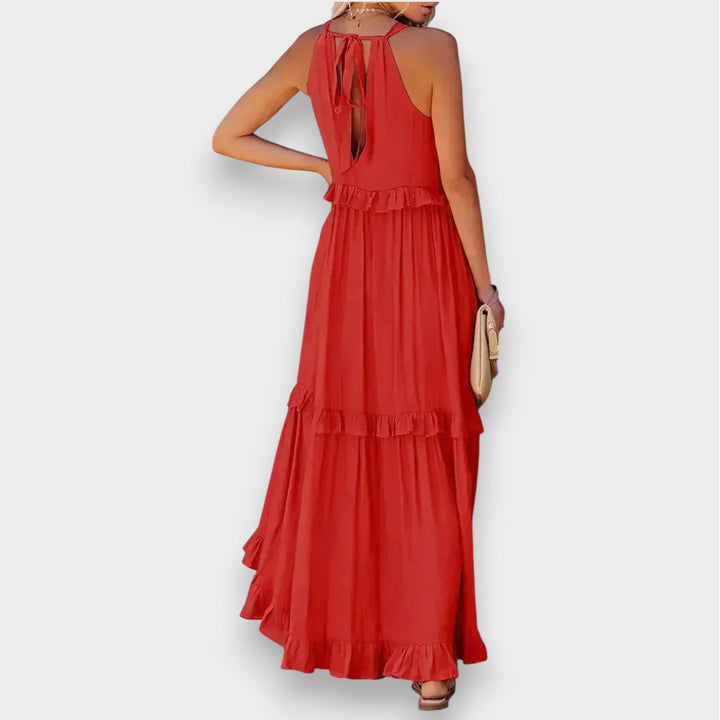 Alina | Ærmeløs Kjole med Volangdetaljer