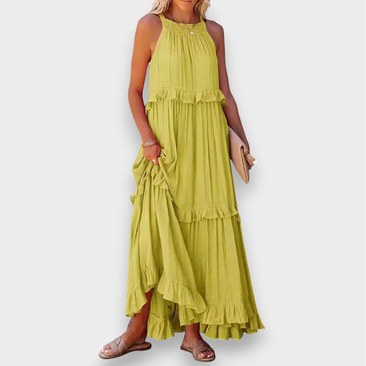 Alina | Ærmeløs Kjole med Volangdetaljer