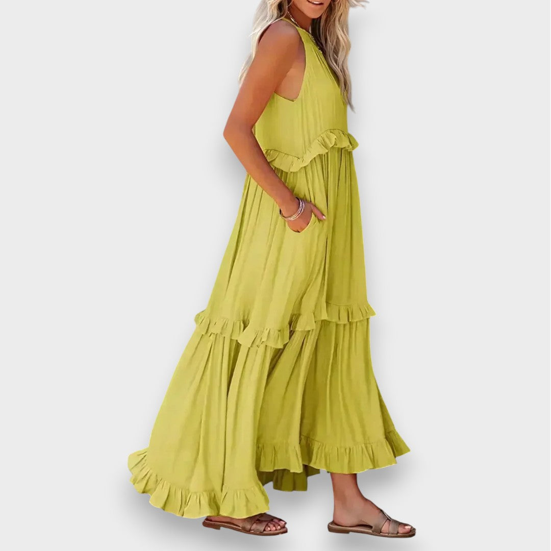 Alina | Ærmeløs Kjole med Volangdetaljer