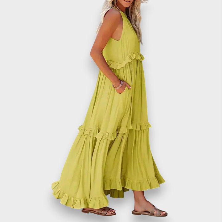 Alina | Ærmeløs Kjole med Volangdetaljer