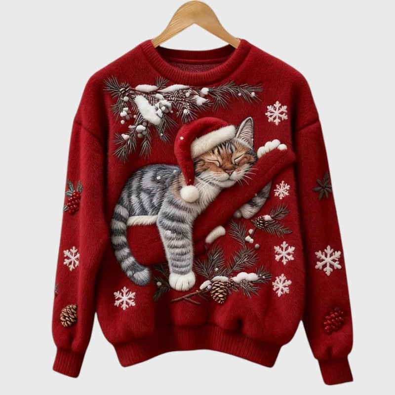 Stefany | Fuzzy jumper med kat til den festlige sæson