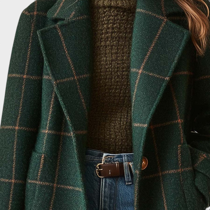 Ruby | Retro Slå-krave Tartan Tweed Frakke
