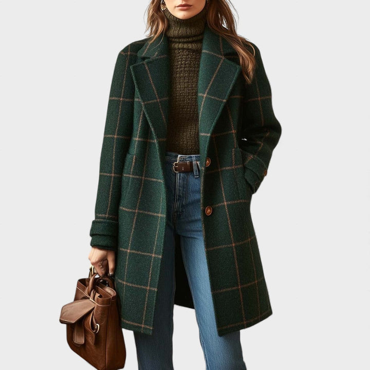 Ruby | Retro Slå-krave Tartan Tweed Frakke
