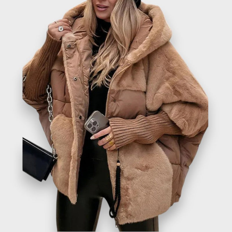 Frida | Oversized Patchwork Puffer Jakke med Hætte