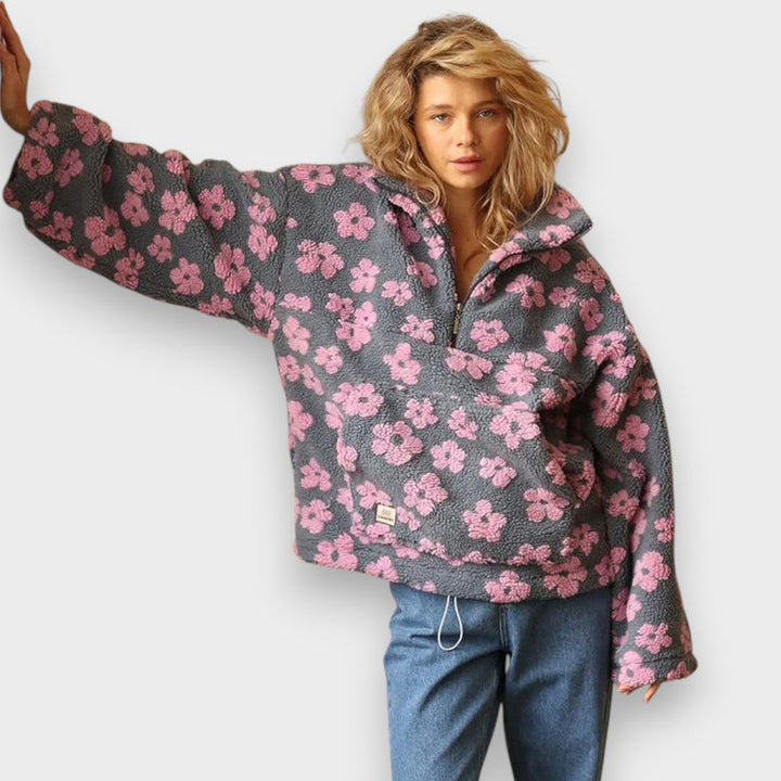 Irma | Langærmet fleecepullover med blomstermønster