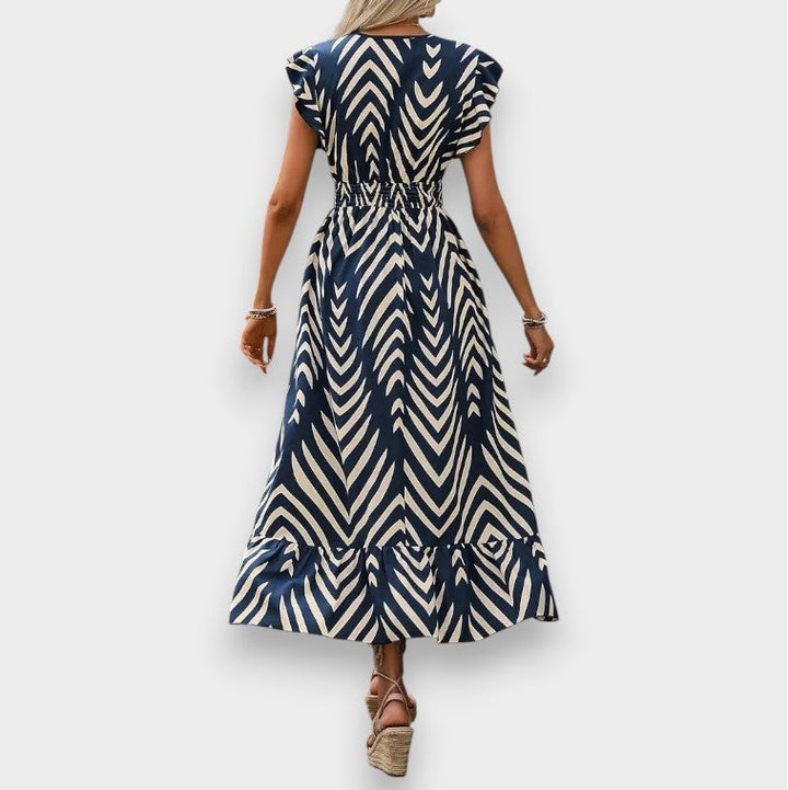 Milena | Kjole med Allover Print og Smocket Talje