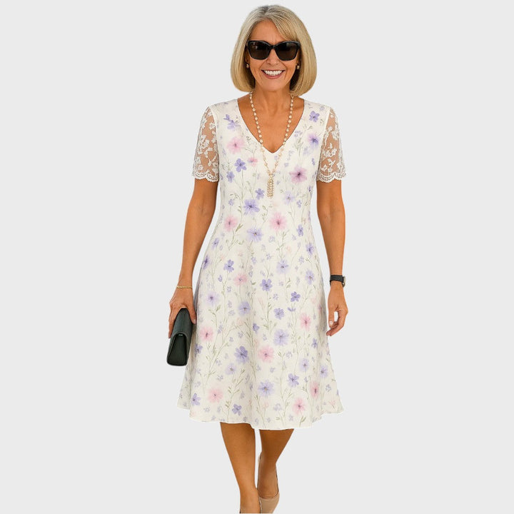 Laura | Elegant Midi Kjole med Blonde Detaljer