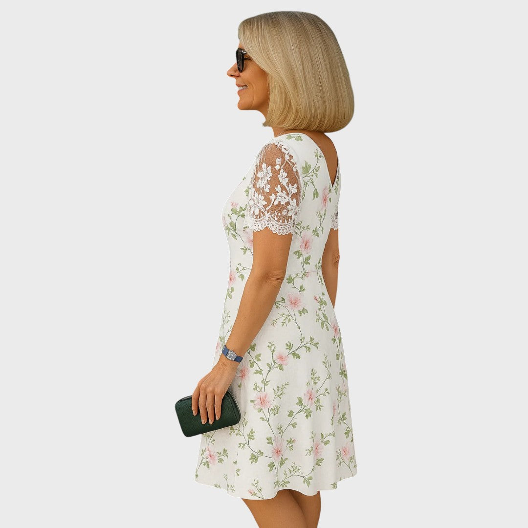 Laura | Elegant Midi Kjole med Blonde Detaljer